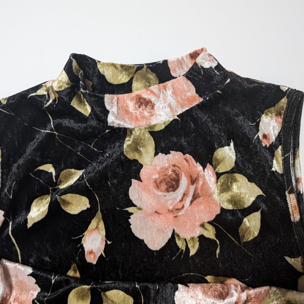 Black and Pink Strapless Velvet A-Line Midi Dress for Wedding Guests - Picture 4 of 6